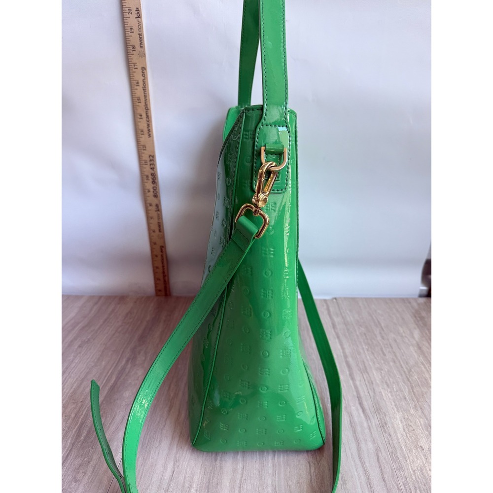 Arcadia Italy Green Patent Leather Shoulder Bag Embossed Tote Crossbody Y2K Glam - Picture 3 of 15